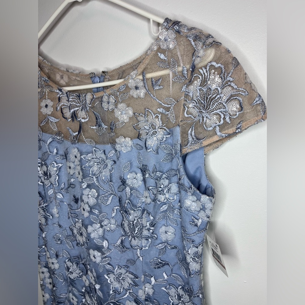 Alex Evenings Blue Lace Floral Sheath Dress - Picture 4 of 14